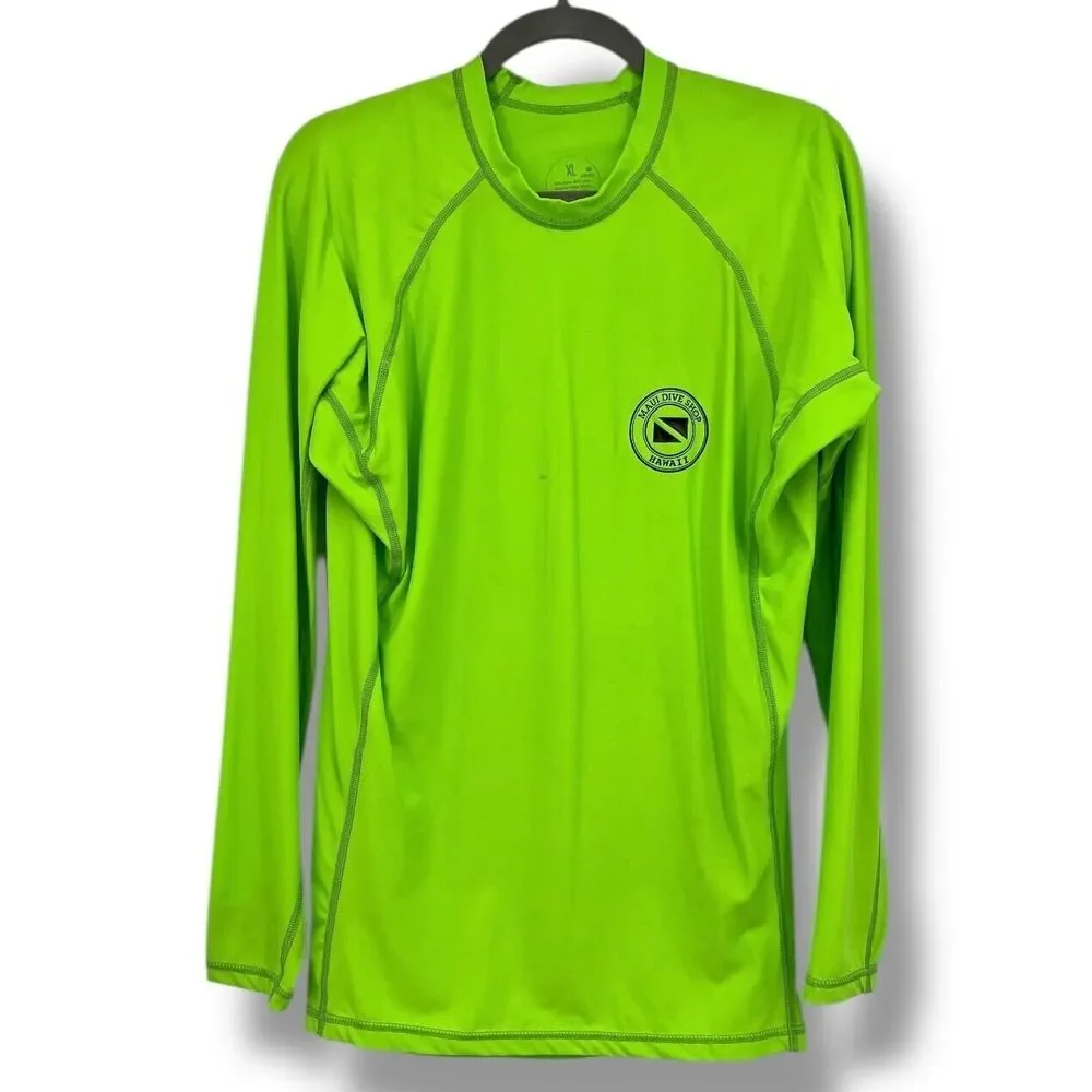 Maui Dive Shop Hawaii SPF 50 Neon Green Long Sleeve Rash Guard XL